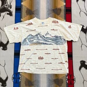 Vintage Michigan Shipwrecks Edmund Fitzgerald AOP T-Shirt Size 2XL Art Unlimited